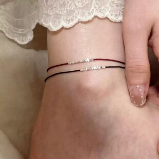 小众设计感本命年碎银子红绳脚链女简约百搭不掉色精致编织绳足链