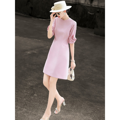 气质法式立体花朵小个子连衣裙女