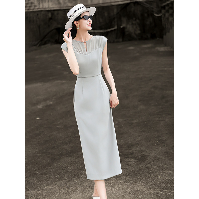 兰瑟儿2026夏季新款气质通勤无袖拼接修身显瘦高级感简约连衣裙女