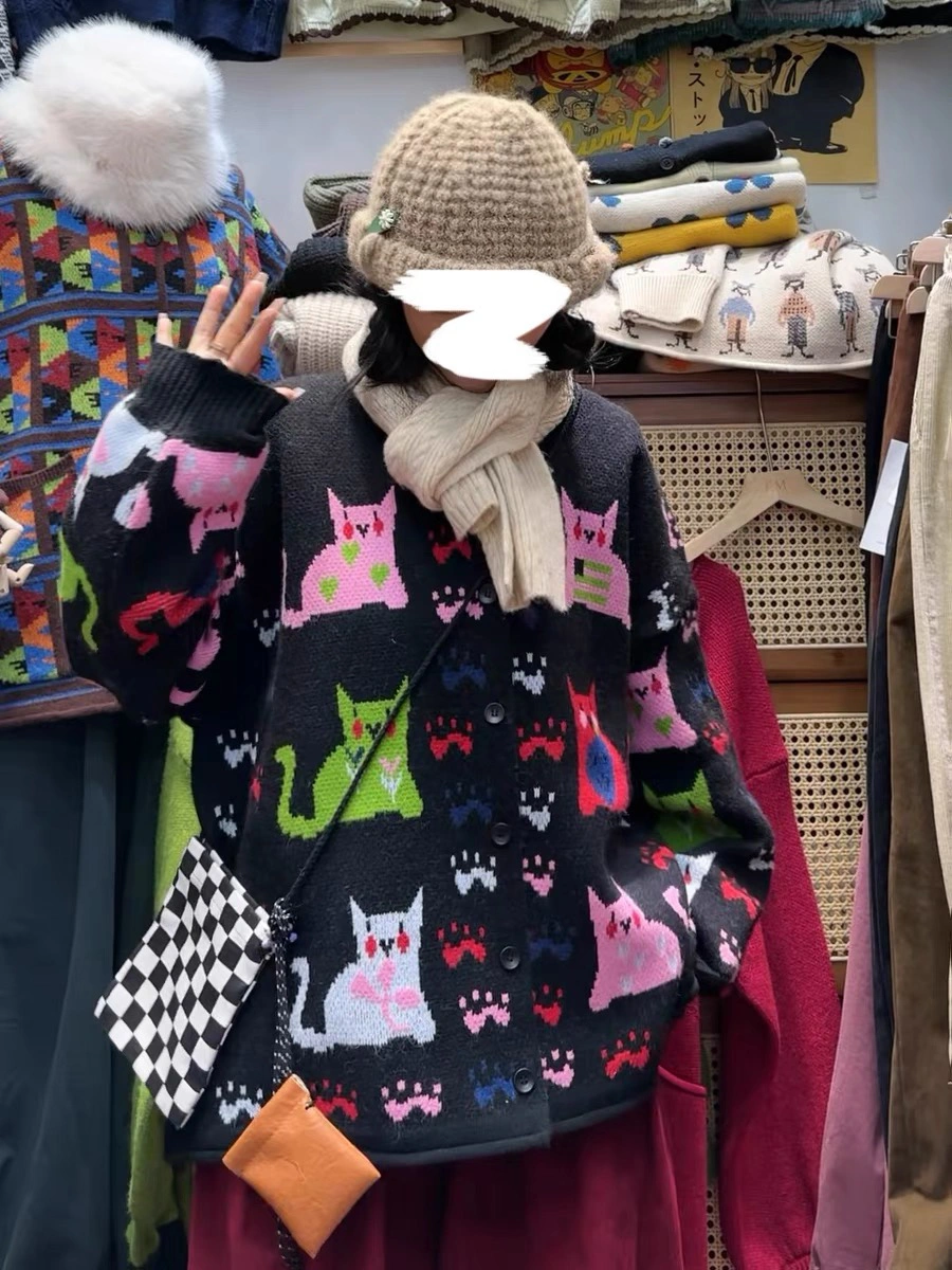 韩系小香风复古可爱猫咪毛衣外套女冬季爆款针织衫甜美ins上衣潮,女装/女士精品,毛针织衫,淘宝优惠券,粉丝福利购,淘宝优惠卷