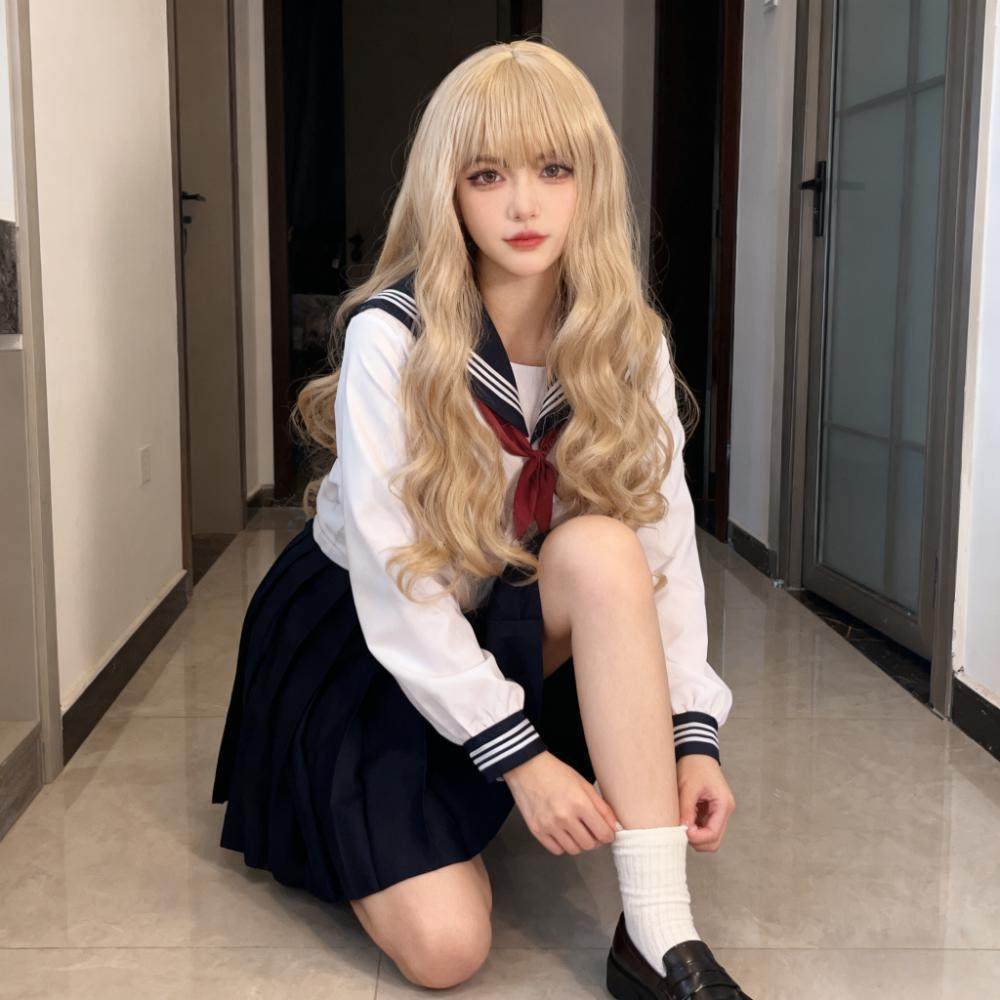 抖音同款米白长卷发65