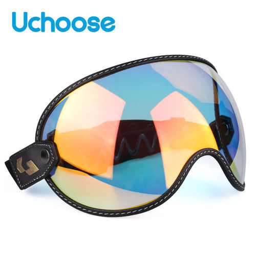 SOMAN复古摩托车绑带式镜片T3通用机车头盔3/4泡泡镜护目骑行风镜