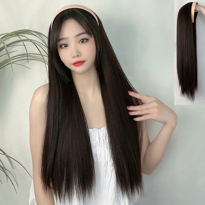 厂家现货发箍半头套假发女长直发直播带货高温丝长发wigs一件代发