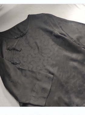 青辰原创春夏款V领斜襟黑色提花细腻锦缎改良汉服上衣女茶服薄款