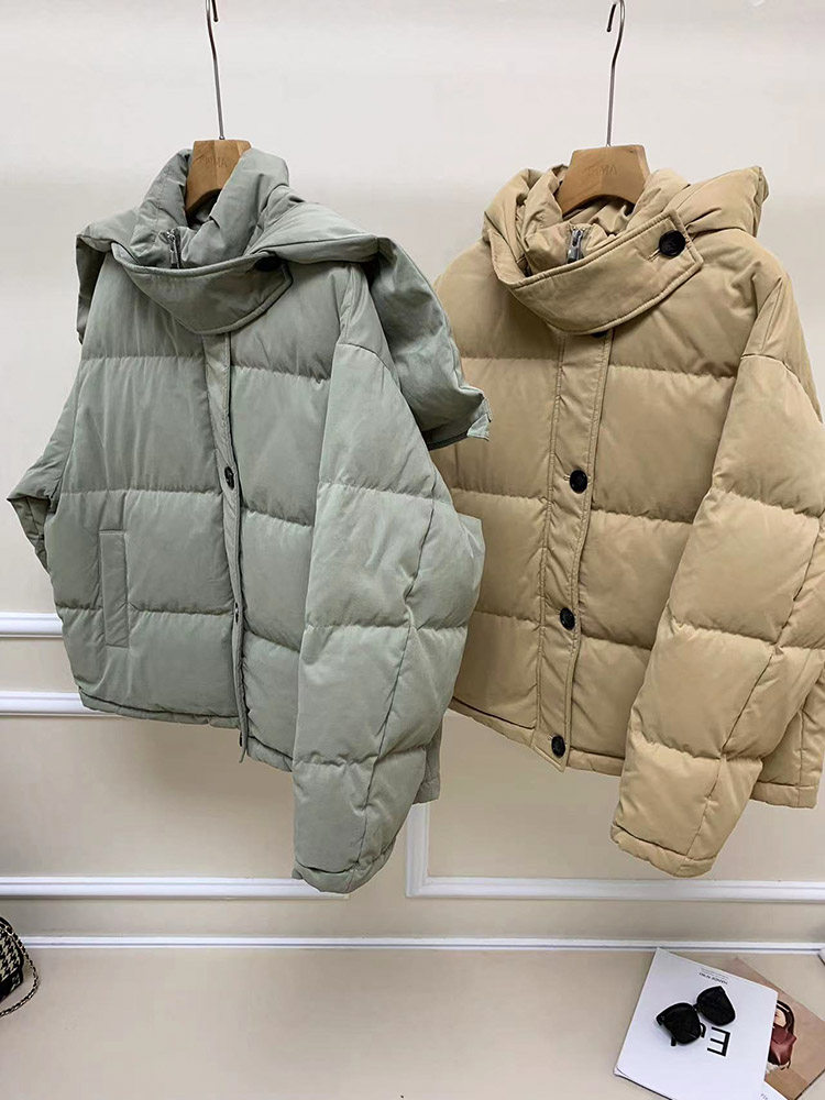 翻领单排扣立体可拆卸连帽羽绒服