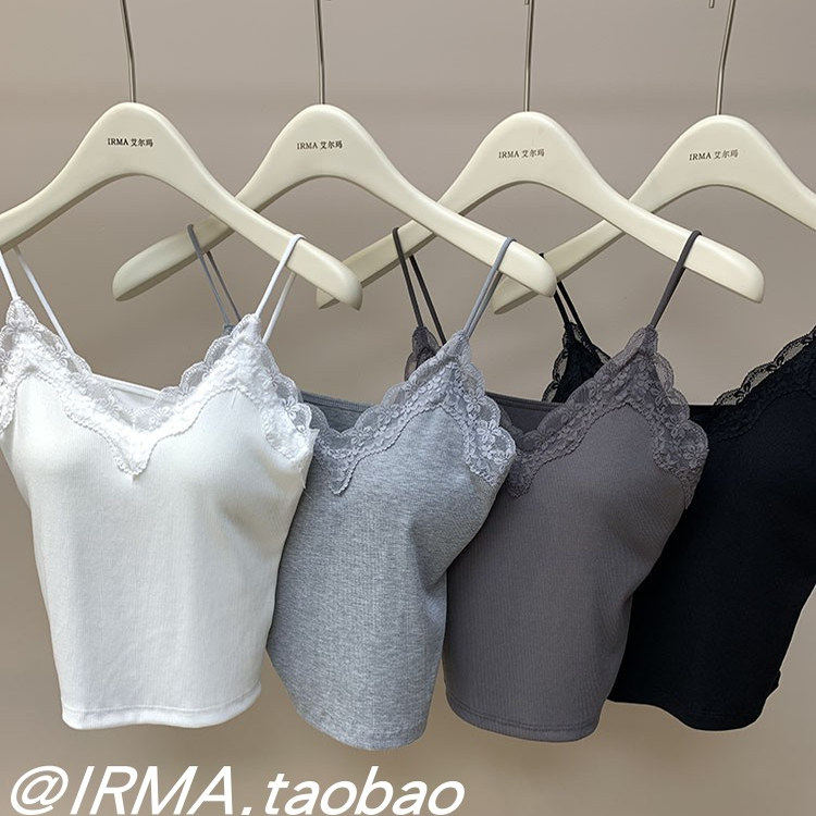 春夏竹棉美背胸垫吊带V领蕾丝