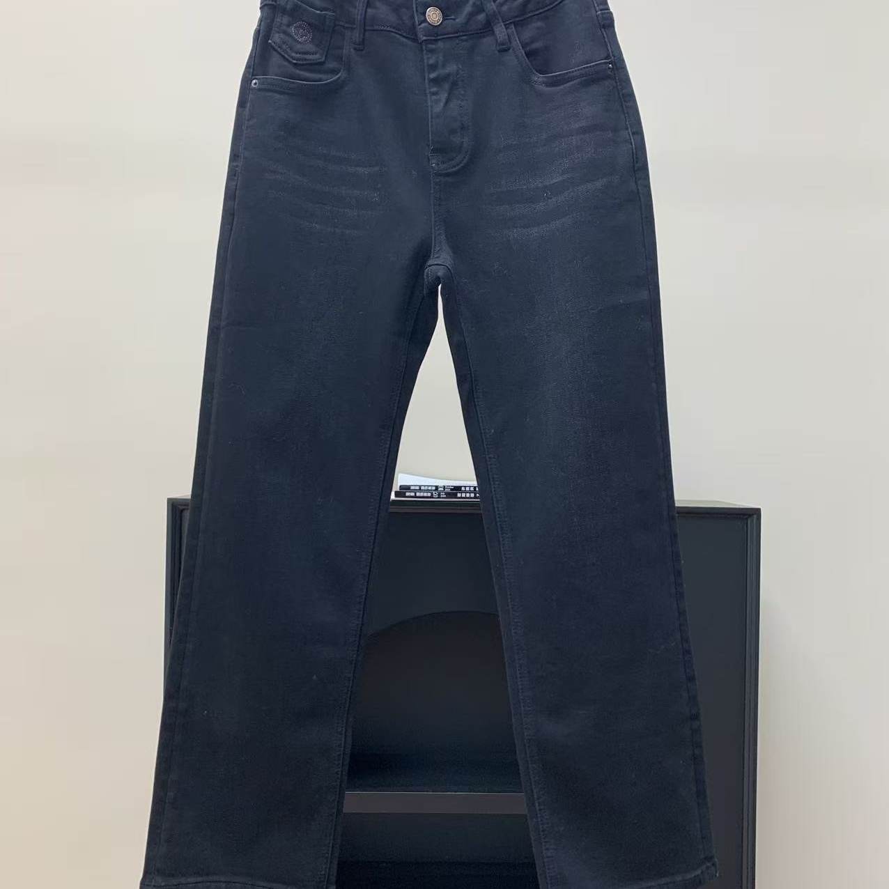 复古直筒九分高腰加绒保暖牛仔裤