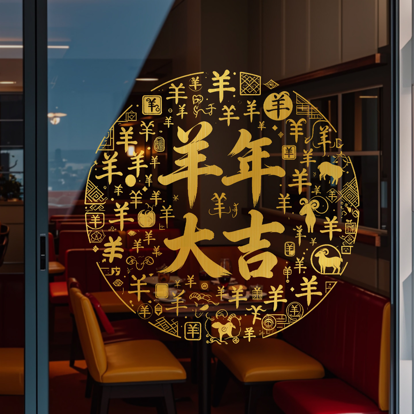 2027新年羊年大吉门贴元旦过年玻璃静电贴纸春节装饰橱窗布置窗花