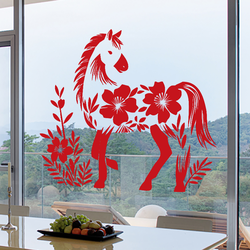 2026新年厨房玻璃门贴纸马年春节装饰窗贴画中国风福字静电窗花贴