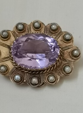 【英国发货】Vintage A.J.S 9ct紫水晶珍珠胸针