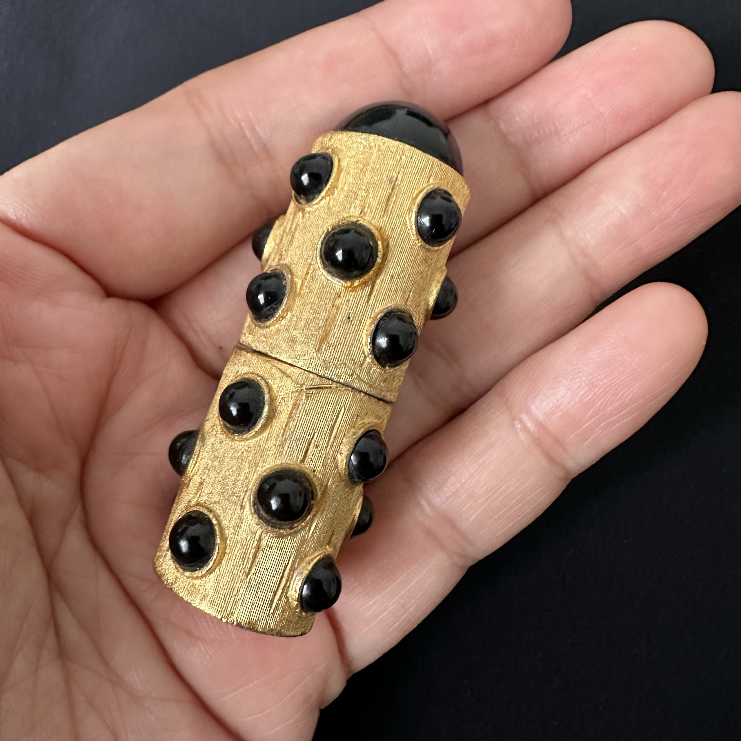 Vintage Florenza 镀金刷纹口红盒