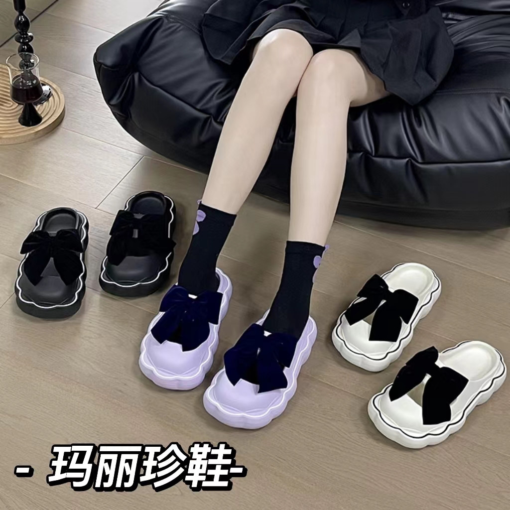玛丽珍包头拖鞋女夏季外穿简约蝴蝶结厚底防滑踩屎感洞洞鞋女