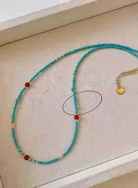 高级感绿色串珠项链女2025新款