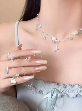 蓝调海星贝壳珠珠项链女