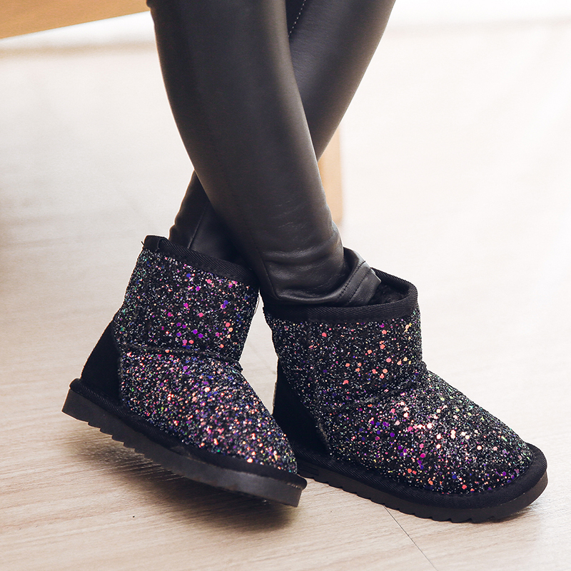 Bottes enfants en tissu Sequin ronde paillette pour hiver - semelle caoutchouc - Ref 1003211 Image 2