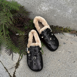 七与多 保暖冬季 羊皮 休闲博肯鞋 休闲毛拖鞋 2.5cm博主风毛毛鞋
