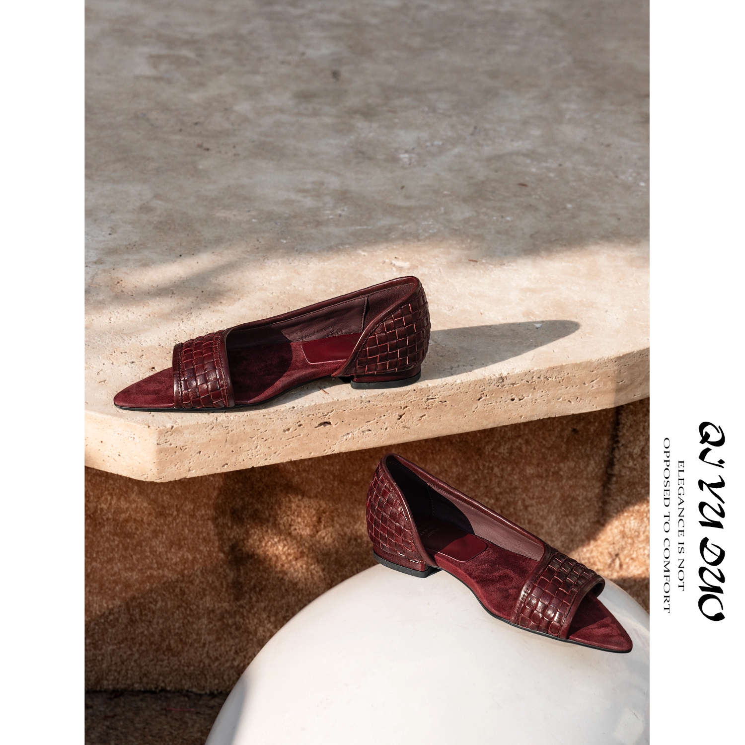 QIYUDUO 手工编织凉鞋女2026春夏新款真皮尖头鱼嘴平底鞋侧空单鞋