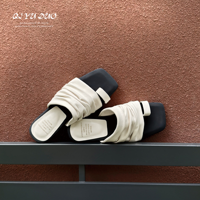 纳帕棉柔羊皮平底拖外穿夹趾凉拖