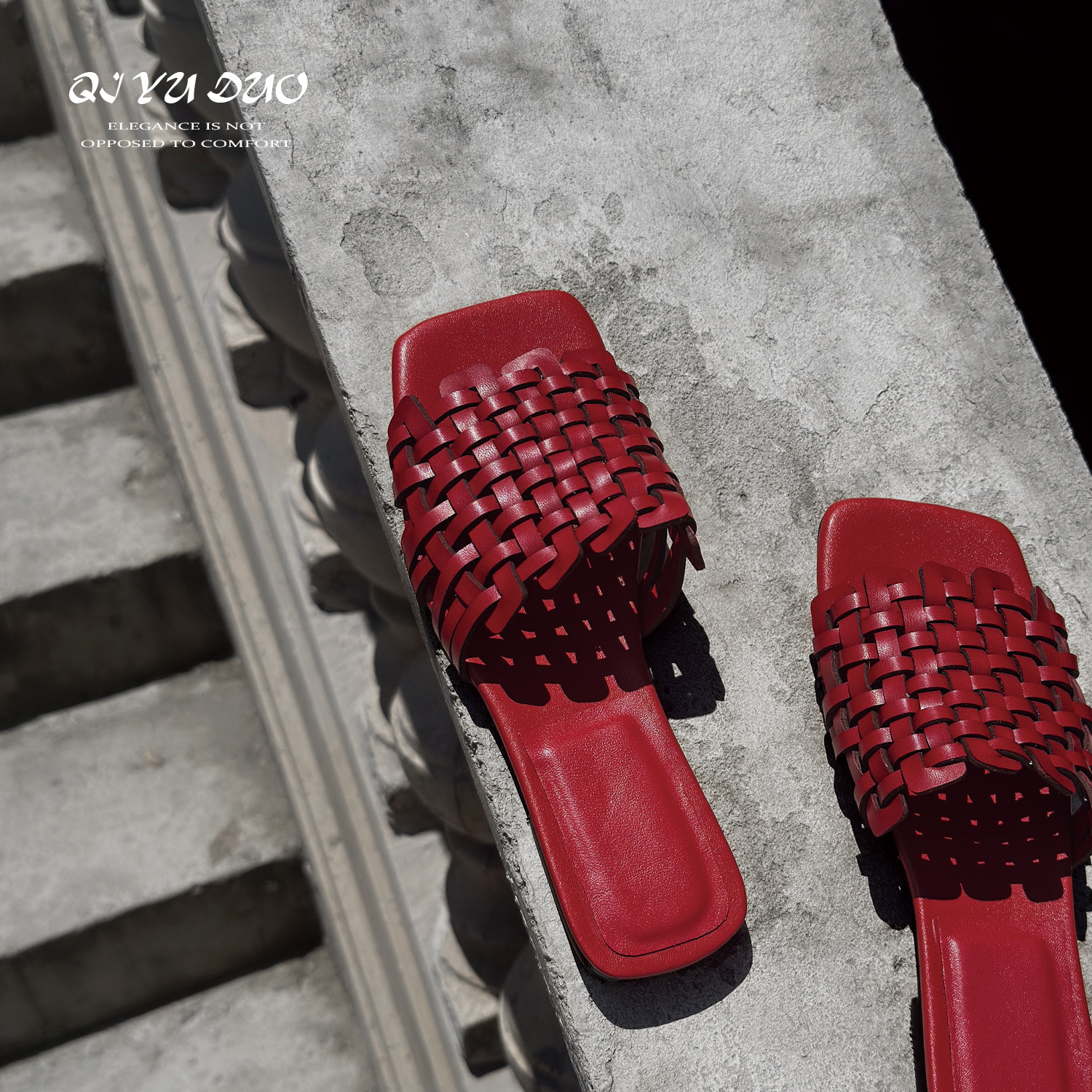 【七与多】牛皮/2025夏季新款一字拖女外穿真皮编织平底凉拖鞋