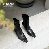 QIYUDUO 石头纹方头瘦瘦靴女气质高跟短靴2025秋冬新款 弹力靴子