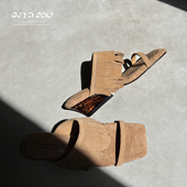 女方头高跟露趾一字带凉鞋 5cm坡跟流苏外穿凉拖鞋 七与多 牛皮