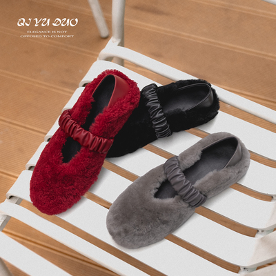 玛丽珍鞋女内增高毛毛鞋加绒单鞋