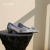 设计师款 法式 浪漫烟花鞋 QIYUDUO 女方头一脚蹬粗跟真皮气质单鞋