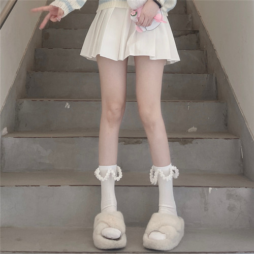 可爱少女秋冬太阳花边堆堆袜