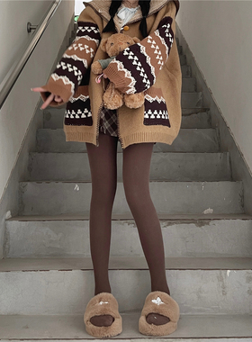 AY To films美拉德咖色连裤袜韩国ins细竖条显瘦打底袜秋冬美腿袜