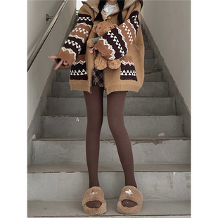 袜韩国ins细竖条显瘦打底袜秋冬美腿袜 films美拉德咖色连裤