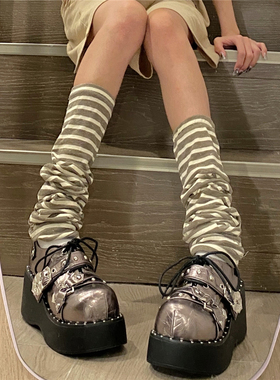 AY To films 千禧y2k辣妹过膝直筒堆堆腿套亚文化土酷条纹袜套