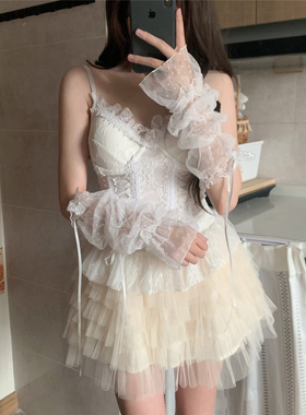 AYTofilms波点网纱袖子防晒百搭蕾丝袖套夏洛丽塔薄款辣妹y2k手套