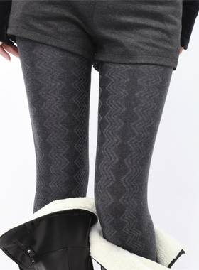 AYTofilms秋冬竖条波浪纹连裤袜miu系灰色显瘦打底袜百搭羊毛裤袜