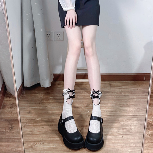 甜妹镂空蕾丝蝴蝶结花边小腿袜