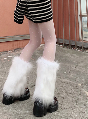 AY To films 日系洛丽塔白色堆堆腿套毛毛袜套秋冬加绒保暖小腿套