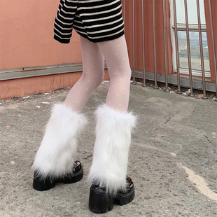 日系洛丽塔白色堆堆腿套毛毛袜套秋冬加绒保暖小腿套 films