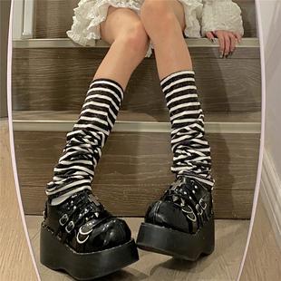 亚文化土酷条纹袜套y2k千禧辣妹过膝直筒堆堆腿套 films