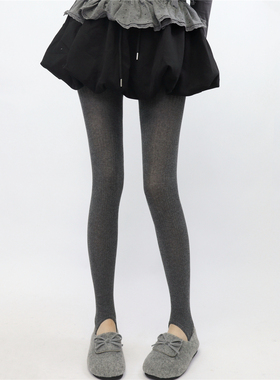 AYTofilms秋冬miu系竖条灰色踩脚打底袜春秋显瘦薄棉微透肉连裤袜