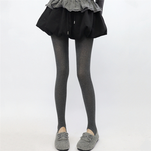 AYTofilms秋冬miu系竖条灰色踩脚打底袜春秋显瘦薄棉微透肉连裤 袜