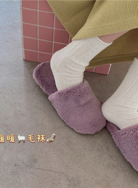 AY To films 秋冬麻花羊毛袜保暖加厚小腿袜白色堆堆袜复古短袜子