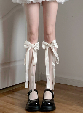 AY To films 春夏绸带大蝴蝶结珍珠丝带中筒袜芭蕾可爱超薄小腿袜