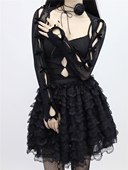 暗黑甜酷防晒镂空臂袖 Tofilms时髦辣妹植绒蝴蝶结蕾丝披肩手袖