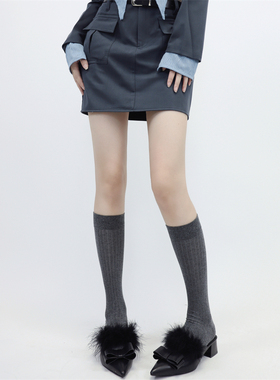 AY To films 走秀款薄棉针织中筒袜韩国小腿堆堆袜竖条纹及膝袜女