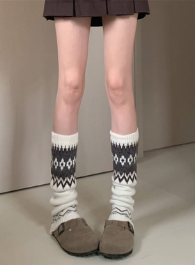 AYTofilms 秋冬配雪地靴费尔岛袜套加厚保暖针织堆堆过膝小腿套女