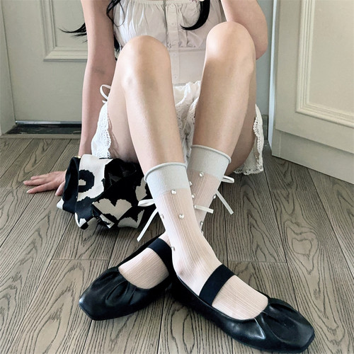 显瘦玻璃卡丝银丝玻璃钻中筒袜子