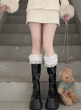 AY Tofilms复古蕾丝大花边麻花纹靴套洛丽塔少女袜套叠穿靴子腿套
