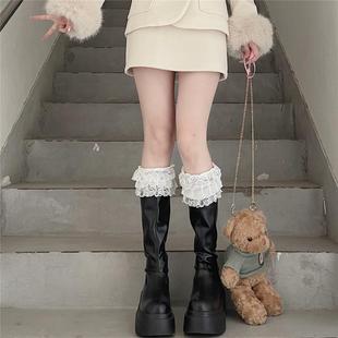 Tofilms复古蕾丝大花边麻花纹靴套洛丽塔少女袜套叠穿靴子腿套