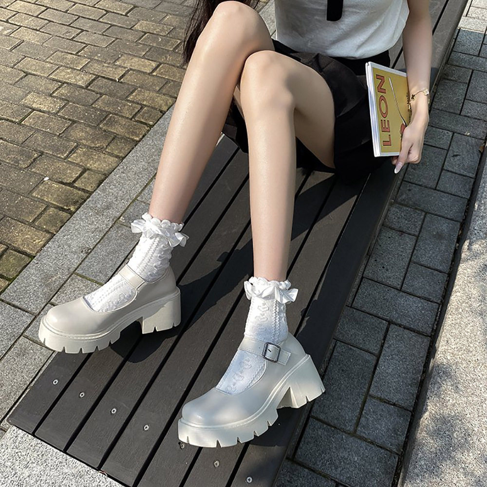 AY To films 洛丽塔少女短袜麻花爱心绸缎木耳边花边袜JK制服袜子