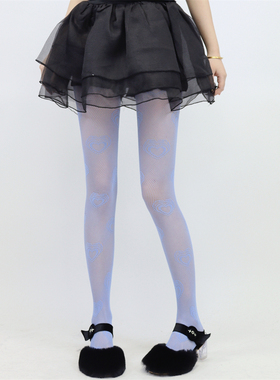 AY To films 蓝色袜子千禧辣妹Y2K性彩色镂空爱心网袜春夏渔网袜