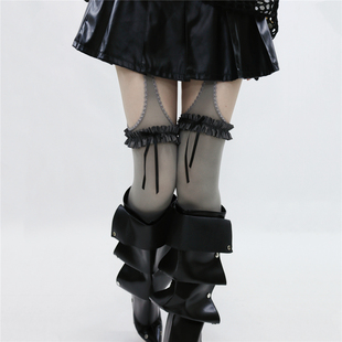 AYTofilms 厚灰吊带袜花边蝴蝶结镂空性感辣妹微透肉天鹅绒打底裤